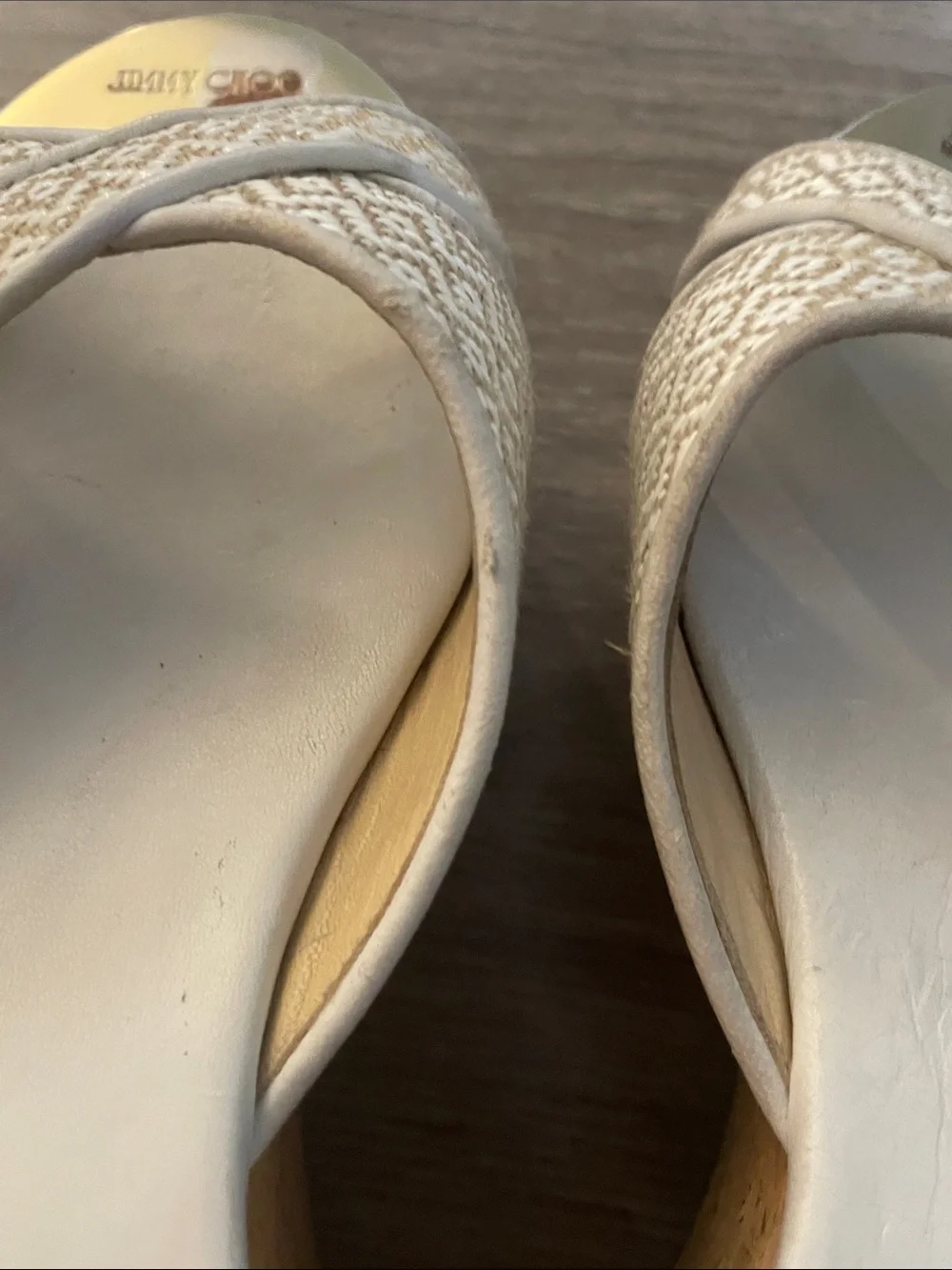 Jimmy Choo Cream Woven Cork Platform Wedge Sandals
